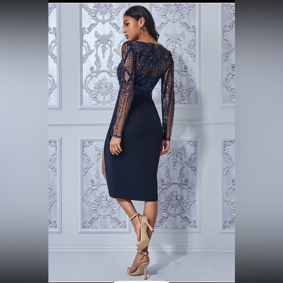 Sequin Bodice with Front Frill Midi dress - Picture 2 of 4